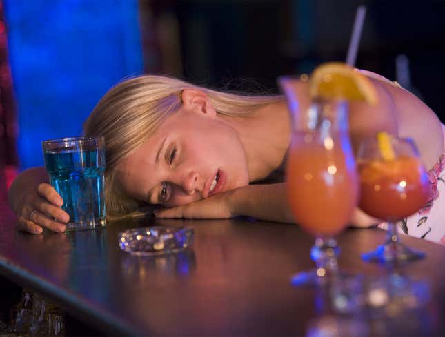 Image for article titled Drunk Woman Murmurs Something About Learning To Love Self Before Immediately Passing Out
