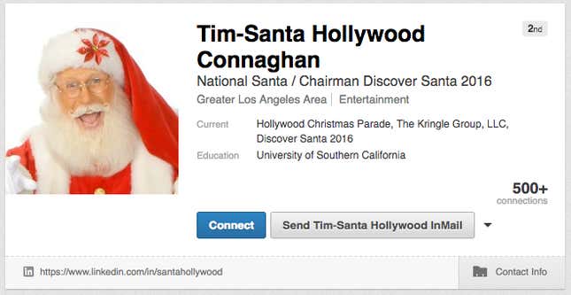Image for article titled Where will you find an experienced, reliable Santa Claus? LinkedIn of course