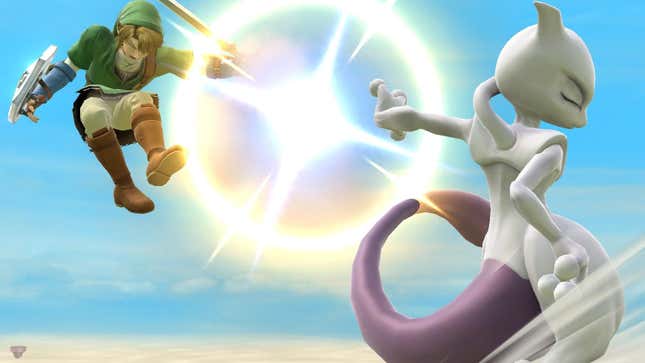 MewTwo sending Link flying off stage in Smash Bros. 