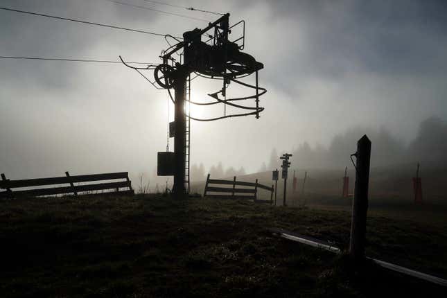 A closed ski lift in Le Revard, near Aix-les-Bains, in the French Alps. 