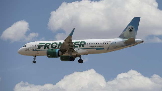 A Frontier Airlines flight prepares to land at Denver International Airport in Denver, Colorado, US, on Wednesday, June 29, 2022.