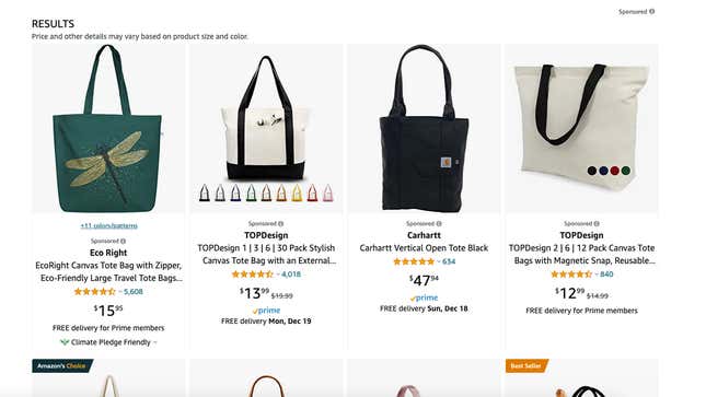 Amazon search results cluttered with sponsored products