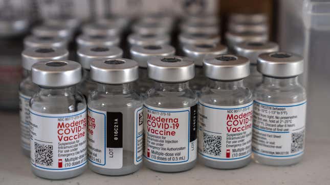 Moderna vaccines are prepared for application at a United States military vaccination center at Camp Foster on April 28, 2021 in Ginowan, Japan