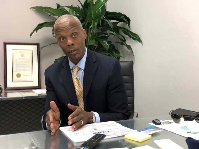 In this Thursday, Feb. 13, 2020, photo, Black News Channel Chairman J.C. Watts discusses the launch of the nations only 24-hour news network during an interview in Tallahassee, Fla. The launch followed years of planning for former U.S. Rep. Watts, who likened it too giving birth to a child. It is also made possible by the backing of billionaire businessman and Jacksonville Jaguars owner Shad Khan.