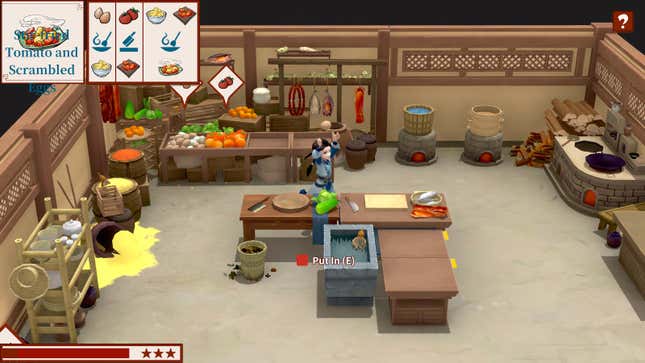 The player carries an egg around the kitchen.