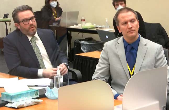 In this April 19, 2021, file image from video, defense attorney Eric Nelson, left, and defendant, former Minneapolis police officer Derek Chauvin, speak to Hennepin County Judge Peter Cahill after the judge has put the trial into the hands of the jury’ in the trial of Chauvin, in the May 25, 2020, death of George Floyd at the Hennepin County Courthouse in Minneapolis, Minn. In a ruling May 12, 2021, Judge Cahill finds aggravating factors in death of George Floyd, paving way for tougher sentence for Chauvin.