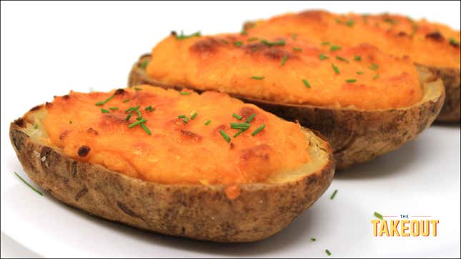 Ultra Deluxe Twice Baked Potatoes on white plate