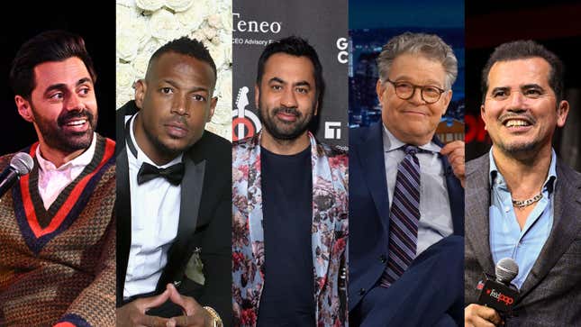 From left to right: Hasan Minhaj (Photo: Dave Kotinsky/Getty Images for The New Yorker), Marlon Wayans (Photo: Rich Polk/Getty Images for IMDb), Kal Penn (Photo: Jeff Spicer/Getty Images for Global Citizen), Al Franken (Photo: Ryan Muir/NBC/NBCU Photo Bank via Getty Images), John Leguizamo (Photo: Slaven Vlasic/Getty Images for Universal Pictures)
