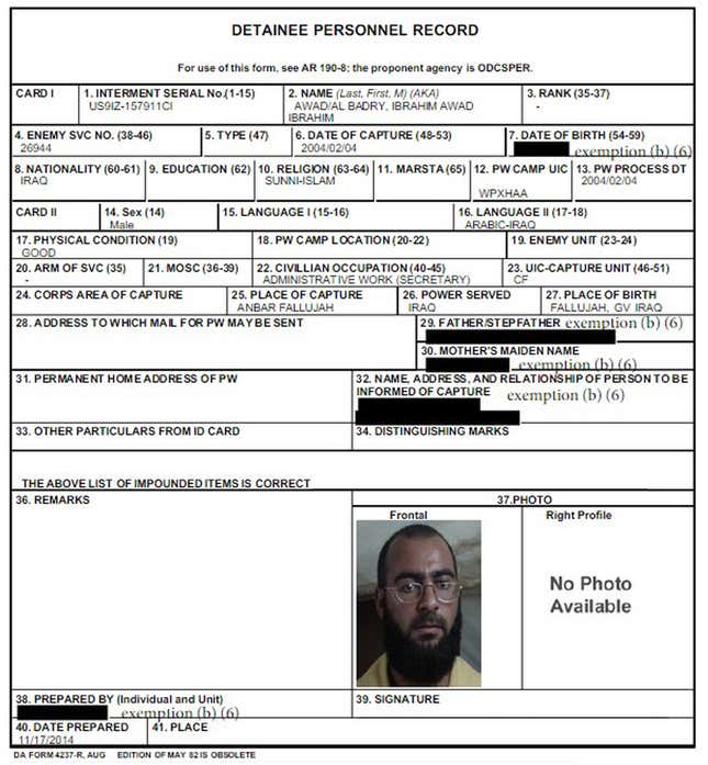 Baghdadi was arrested during a U.S. raid and sent to Camp Bucca in Iraq in 2004.