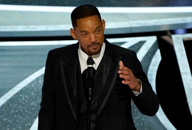 Will Smith cries as he accepts the award for best performance by an actor in a leading role for “King Richard” at the Oscars on Sunday, March 27, 2022, at the Dolby Theatre in Los Angeles.
