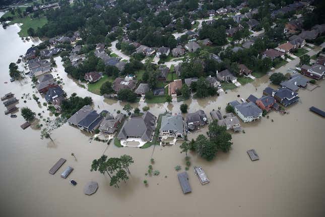 Flooded homes following Hurricane Harvey in Houston, Texas, August 30, 2017.