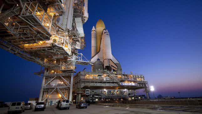 The space shuttle Atlantis on Mobile Launcher Platform-2 prior to launch on May 14, 2010. 