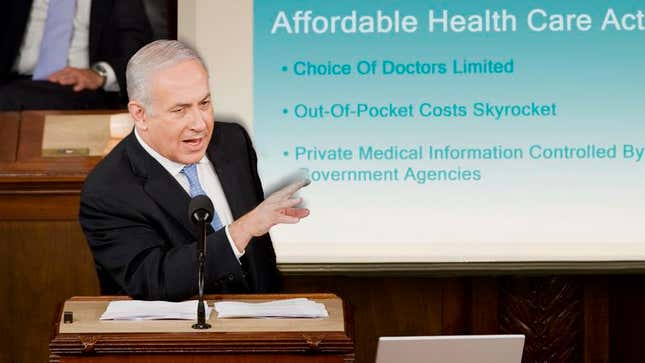 Image for article titled Netanyahu Doubles Down Against Obama With PowerPoint On Perils Of Affordable Care Act