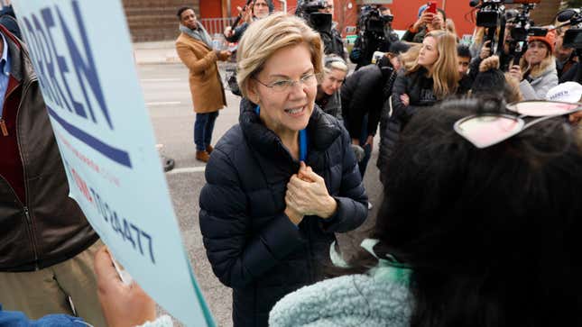Democratic presidential candidate Sen. Elizabeth Warren greets supporters before the Iowa Democratic Party’s Liberty and Justice Celebration, Friday, Nov. 1, 2019, in Des Moines, Iowa.
