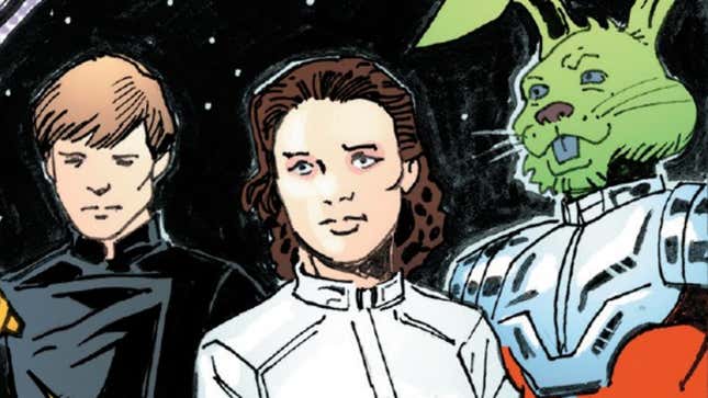 Luke, Leia, and their untrustworthy ally Jaxxon.