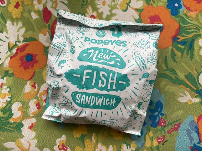 The sandwich, all snug in its festive little bag.