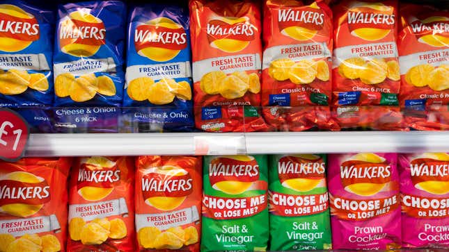 Walkers crisps on grocery store shelves