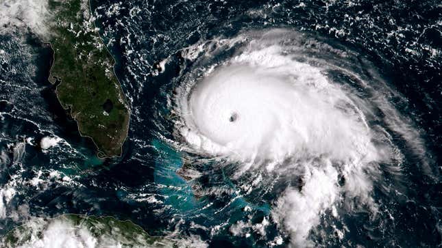 A satellite image of Hurricane Dorian as it passes over the Bahamas.