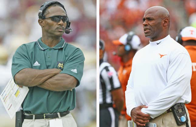 Head coaches in the college game have it just has hard at the next level, and sometimes harder, as Ty Willingham (l.) and Charlie Strong can attest.