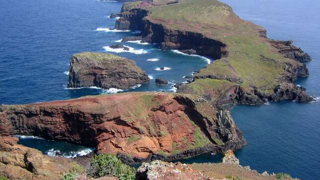 Peninsula at the eastern tip of Madeira with islands São Lourenço and Agostinho. Plasticrust likely adheres to the island’s shoreline as waves pulverize plastic pollution against the volcanic rocks.