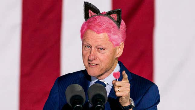 Image for article titled Cat-Eared, Pink-Haired Bill Clinton Exhorts DNC Viewers To Donate For Access To Uncensored Version Of Speech
