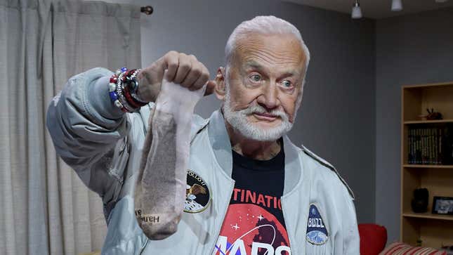 Image for article titled ‘Yeah, I Totally Wore These On The Moon,’ Says Buzz Aldrin Selling Old Pair Of Gym Socks To Complete Sucker For $500,000