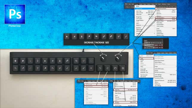 A breakdown of the keyboard’s default Photoshop mapping.