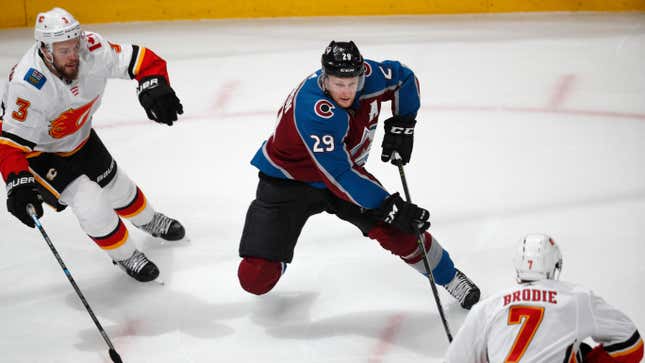 Image for article titled Nathan MacKinnon&#39;s Wrist Is Trying To Kill The Flames All By Itself