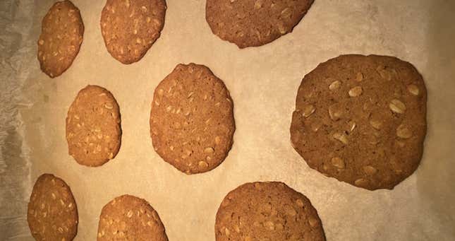 Baked, and just about ready for a chocolate coating.
