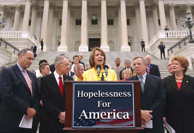 House Minority Leader Nancy Pelosi reaffirms the Democratic Party’s promise to remain marginalized.