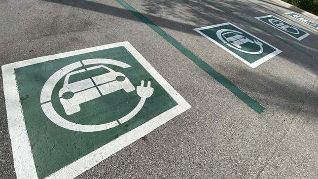 A photo of parking spaces for EV charging. 
