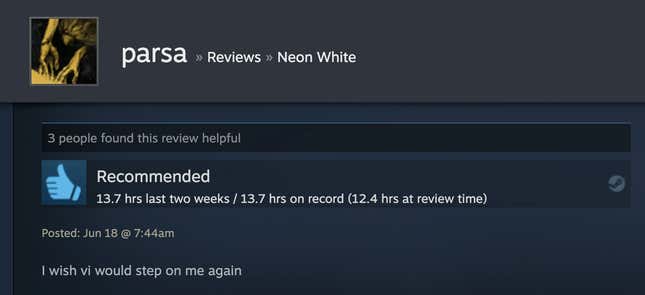 Image for article titled Neon White’s Steam Reviews Are Horny As Hell