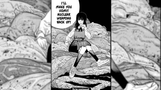 Mitaka sits atop the corpses of her teacher and class president.