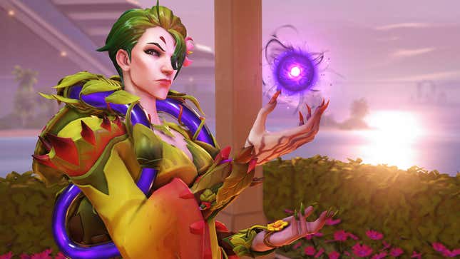 Moira from Overwatch 2 summons an orb while looking surly.