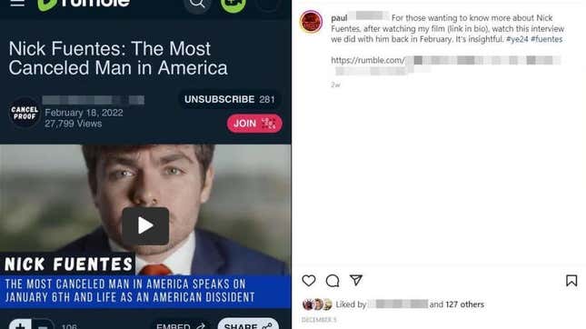 A screenshot of an instagram post from Paul Escandon promoting his movie about Nick Fuentes.