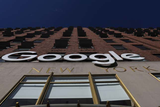 A Google LLC logo is seen at the Google offices in the Chelsea section of New York City, U.S., January 20, 2023.