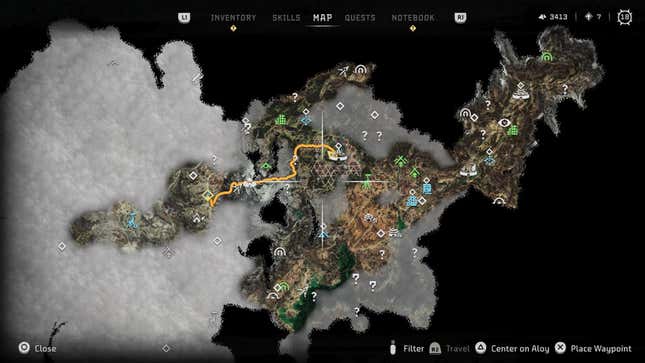 Horizon Forbidden West map shows a bunch of icons on PS5.