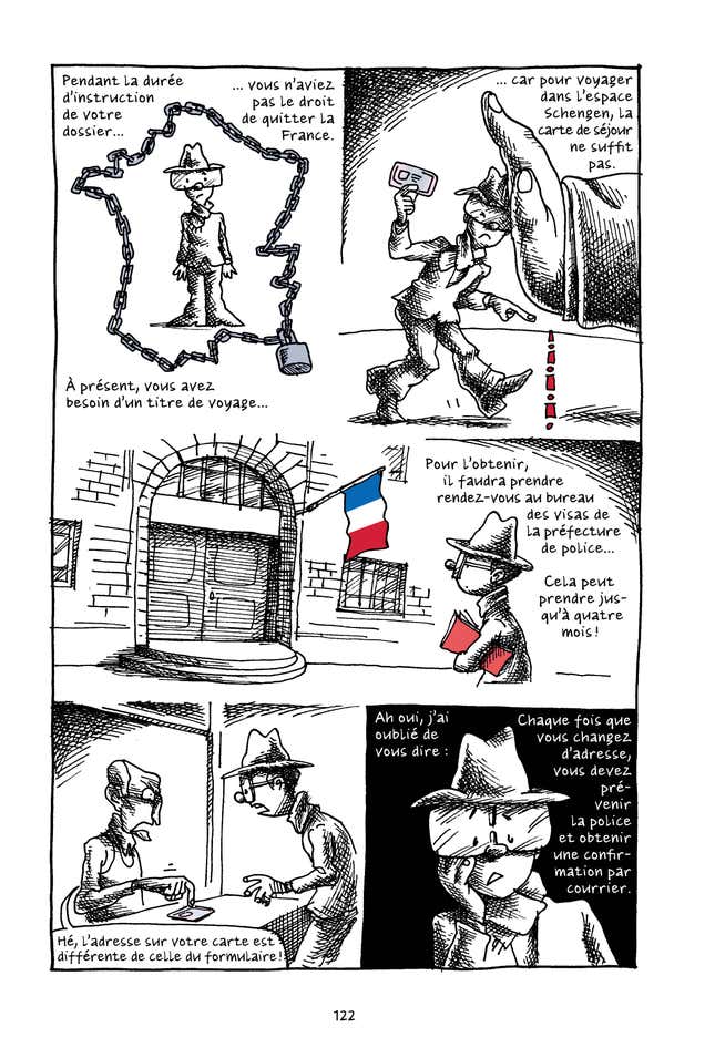 Petit manuel to parfait réfugié politique (“A short guide to being the perfect political refugee,” Page 122