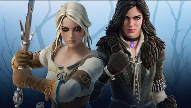 The Witcher 3's Ciri (left) and Yennefer (right) pose in the center of the image.