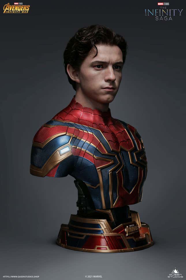 Image for article titled This Life-Size Tom Holland Spider-Man Bust Can Be Seen, But Not Believed
