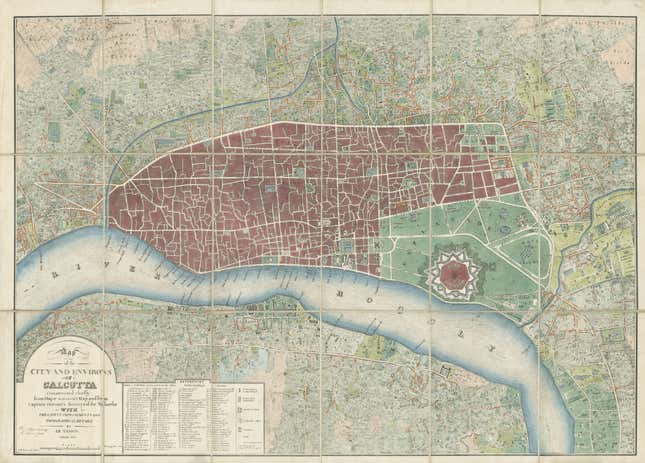 Map of the city and environs of Calcutta constructed chiefly from Major Schalch’s map and from Captain Prinsep’s Surveys of the suburbs.