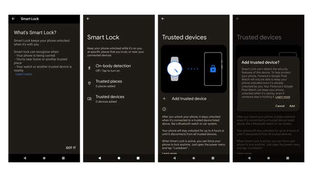 Screenshots of Trusted Device feature
