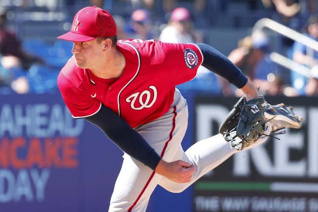 Feb 26, 2023; Port St. Lucie, Florida, USA; Washington Nationals starting pitcher Jackson Rutledge (79) throws a pitch during the third inning against the New York Mets at Clover Park.