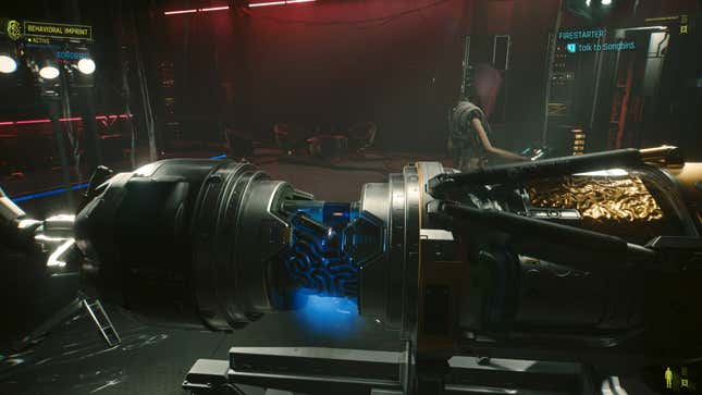 The songbird is shown working on a computer next to a large machine.