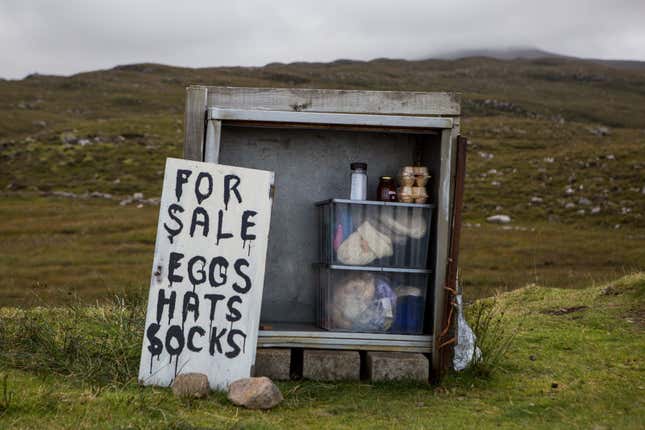 A freestanding stall along the route between Shieldaig and Applecross.
