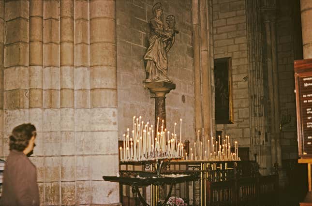 Candles in Notre Dame de Paris, Paris, France, 1973.