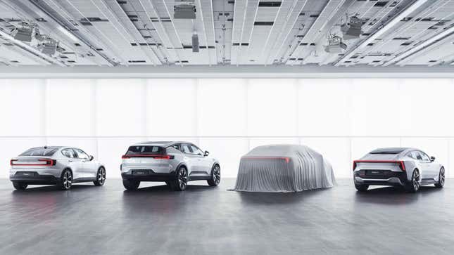A photo of the current lineup of Polestar EVs. 