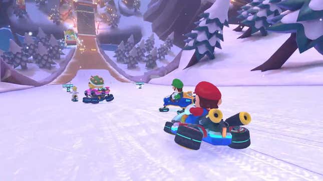 Mario and friends race on a course in an upcoming map. 