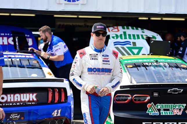Jul 15, 2023; Loudon, New Hampshire, USA; NASCAR Cup Series driver Ryan Preece (41) walks through the garage area prior to qualifying for the Crayon 301 at New Hampshire Motor Speedway.