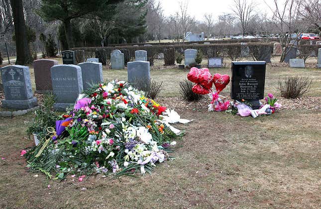 The grave site of singer Whitney Houston and her father John Russell Houston Jnr located in the East Ridge section of the Fairview Cemetery on February 20, 2012 in Westfield, New Jersey. The singer who was found dead in her hotel room at The Beverly Hilton Hotel on February 11, 2012, has been buried close to her father John, who died in 2003.